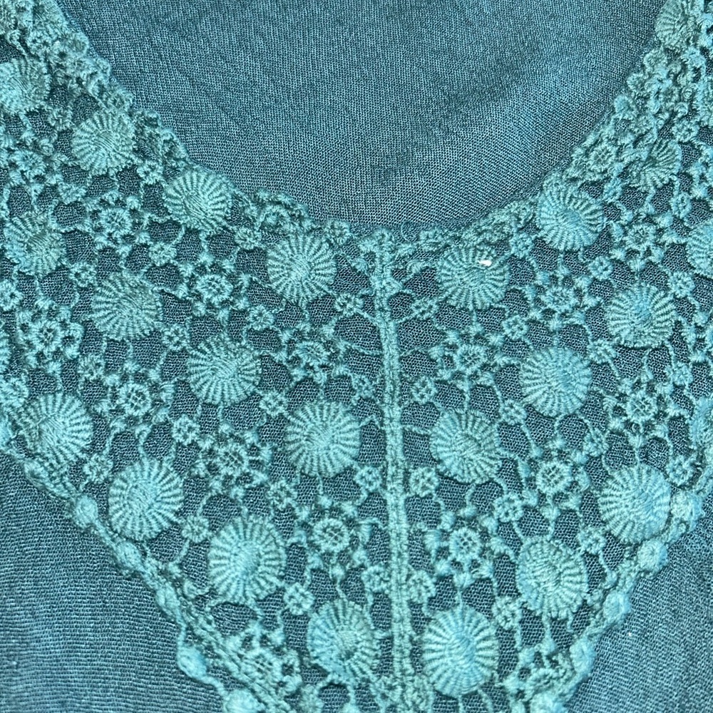 SR Fashion Teal Lace Trim Tunic Dress Asymmetrical Swim Coverup Boho - Picture 6 of 10